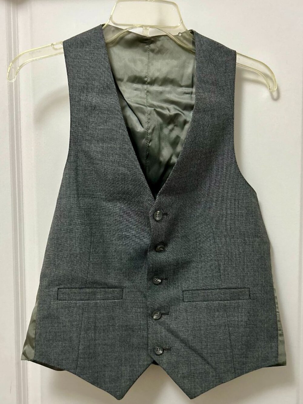 Vintage Grey 1980s Men's Waistcoat/Vest, Satin Back, 5 Buttons